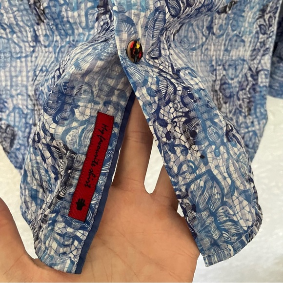 Visconti Black Men’s Button Down Shirt Size Small Blue Pattern Long Sleeve - Picture 3 of 7